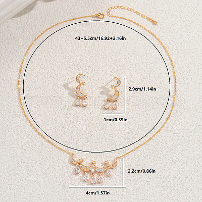 Комплекты серег и ожерелий из латуни с микропаве из кубических цирконий в форме луны и звезды для женщин FS1088-1-1