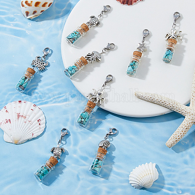 24 шт. 6 стиля подвесные украшения из синтетической бирюзы серии Ocean HJEW-FH00109-1