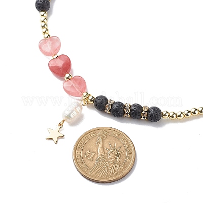 Колье из бисера в форме сердца из натуральной лавы и драгоценных камней NJEW-JN03996-1