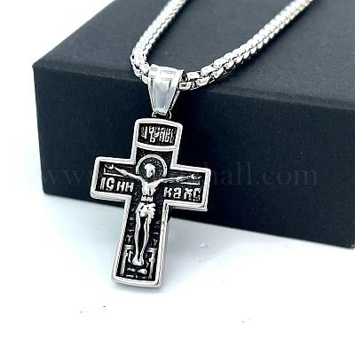 Мужские хип-хоп ожерелья с подвеской в виде креста Иисуса в греческом ретро-стиле из нержавеющей стали 304 JB3825-1