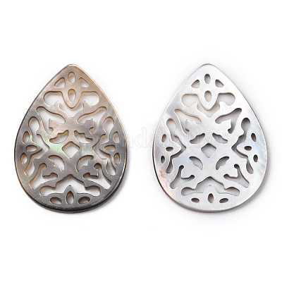 Подвески в форме капли из полых натуральных черных губ SSHEL-P004-15B-1