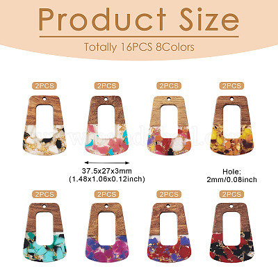 16шт 8 цвета прозрачные подвески из смолы и орехового дерева RESI-TA0001-97-1