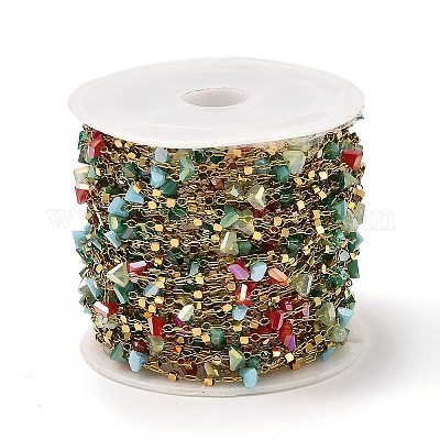 Разноцветные граненые треугольные цепочки из стекла и кубиков CHS-G028-17G-1