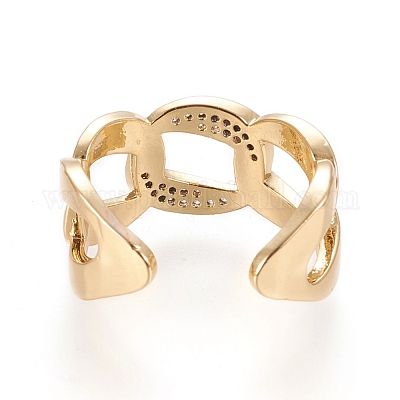Регулируемые латунные кольца микро манжеты из прозрачного циркония RJEW-M133-03G-1