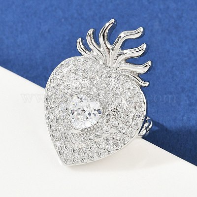 Латунные кольца из манжеты с прозрачным цирконием RJEW-P155-04B-P-1