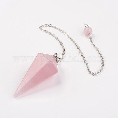 Шестиугольные заостренные маятники из натурального розового кварца G-G956-D08-FF-1