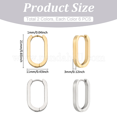 6 пара сережек-колец Huggie Hoop из нержавеющей стали 304 двух цветов STAS-UN0025-25-1