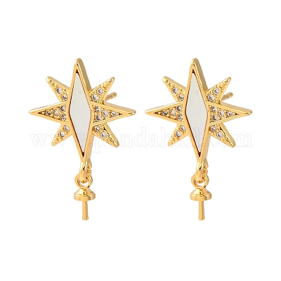 Фурнитура для серег-гвоздиков из латунных ракушек с микропаве из кубического циркония KK-D363-06G-1