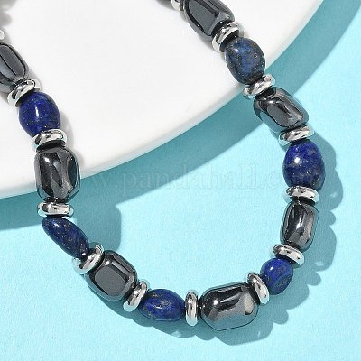 Браслеты из плетеных бусин из натурального лазурита и немагнитного синтетического гематита для мужчин и женщин BJEW-Z148-08P-05-1