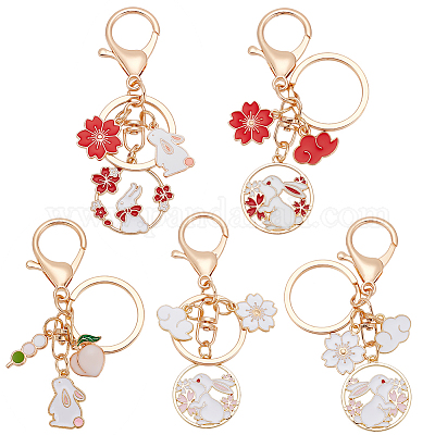 5 шт. 5-х стильный эмалированный брелок-подвеска в виде кролика с подвеской в виде сакуры и облака KEYC-DR0001-11-1