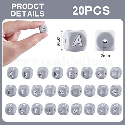 Wholesale 20Pcs Grey Cube Letter Silicone Beads 12x12x12mm Square Dice  Alphabet Beads with 2mm Hole Spacer Loose Letter Beads for Bracelet  Necklace Jewelry Making 