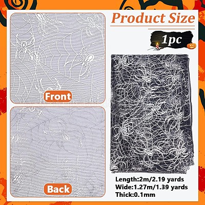 Ткань из полиэстеровой марли с пауком и паутиной на Хэллоуин AJEW-WH0314-677B-1