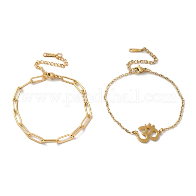 Наборы браслетов из цепочек-скрепок и тросов из нержавеющей стали 304 AJEW-U005-05F-G-1