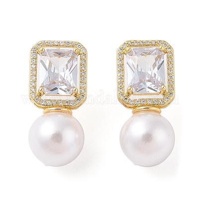 Серьги-гвоздики из латуни с микро-паве из прозрачного кубического циркония для женщин EJEW-G394-22G-1