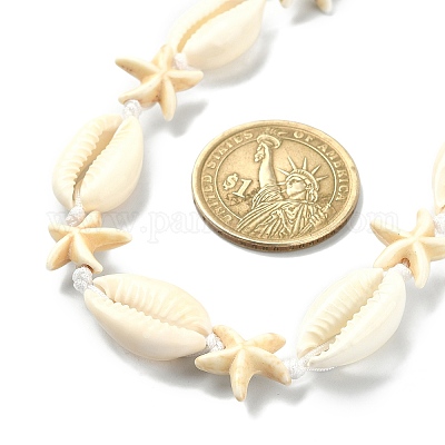 Ожерелье из натуральных ракушек и синтетической бирюзы в виде морской звезды с застежками из нержавеющей стали 304 NJEW-TA00107-02-1