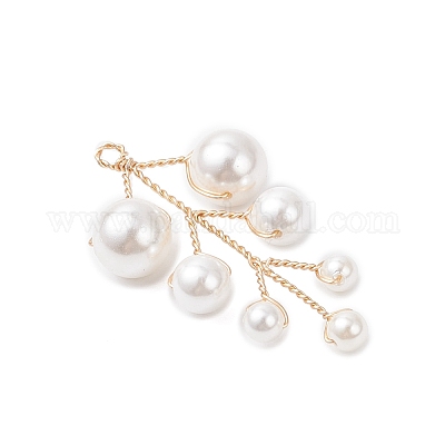 Подвески в виде листьев из круглых бусин с ракушечным жемчугом PALLOY-TA00336-1