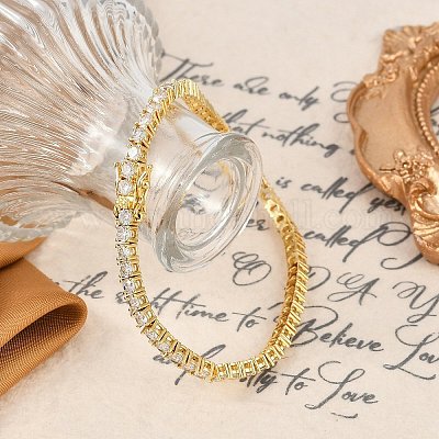 Латунные браслеты с микропаве из прозрачных кубических цирконий для женщин BJEW-M047-03G-1