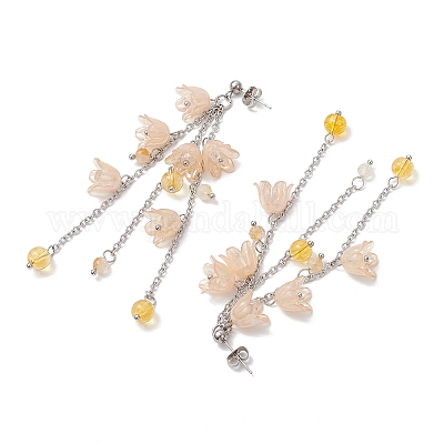 Серьги-гвоздики с кисточками из акрила EJEW-TA00648-03-1