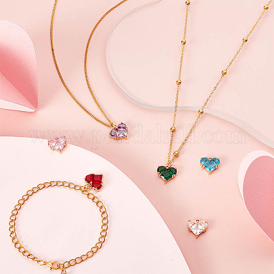 6 шт. 6-х цветные латунные подвески в форме сердца с кубическим цирконием KK-GA0002-32-1