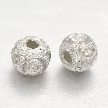 Strukturierte 925 runde Perlen-Abstandshalter aus Sterlingsilber STER-E041-06A-1
