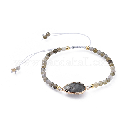 Adjustable Natural Labradorite Braided Bead Bracelets BJEW-JB04559-01-1