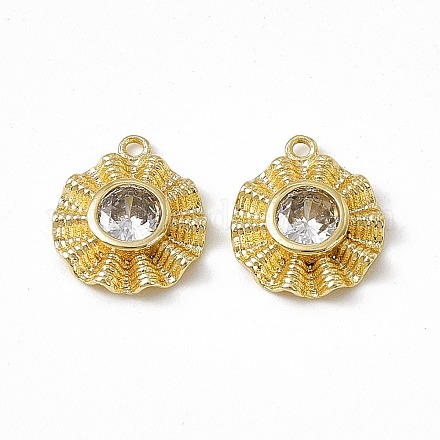 Brass Pave Clear Cubic Zirconia Flat Round Charms KK-K271-26G-1