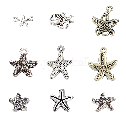 SUNNYCLUE 1 Box 90Pcs 9 Styles Sea Animals Charms Starfish Beads Ocean Alloy Pendants Links Beads for DIY Jewelry Making Crafts Supplies TIBE-SC0001-49-1