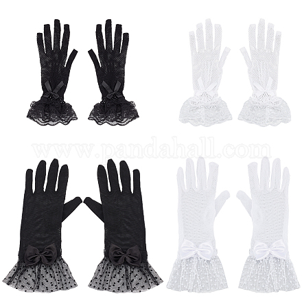 Ahadermaker 4 par de guantes de seda de 4 estilos AJEW-GA0006-09-1