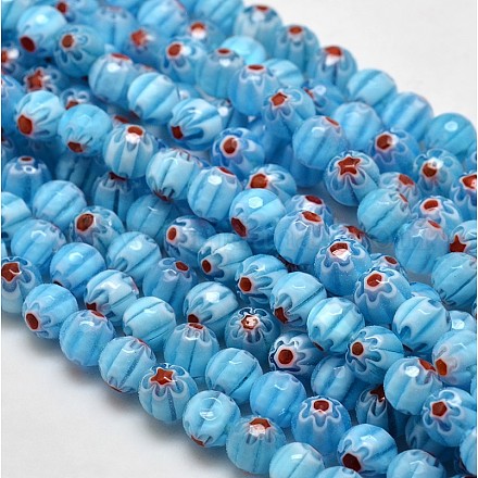 Faceted Millefiori Glass Round Beads Strands LK-P006-02-1