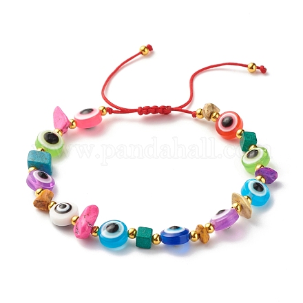 Plat rond avec mauvais œil bracelet perles tressées en résine BJEW-JB07267-01-1