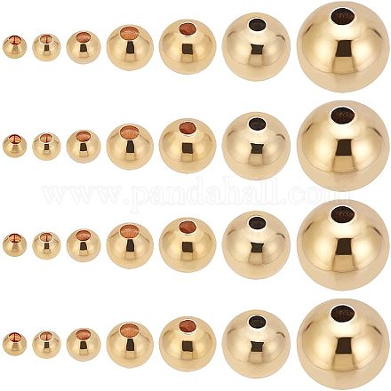 BENECREAT 210Pcs Brass Beads 7 Size Spacer Beads 18k Gold Plated Round Bead for DIY bracelet necklace Craft Making KK-BC0002-41-NF-1