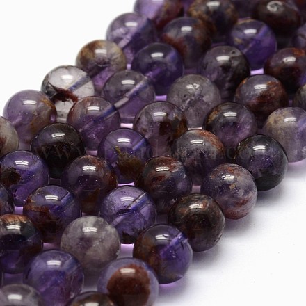 Natural Cacoxenite Amethyst Beads Strands G-K285-39-8mm-1