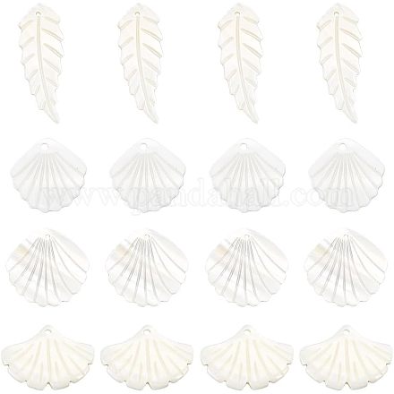 Aricraft 16 pièces 4 styles pendentifs en coquillage naturel SHEL-AR0001-14-1