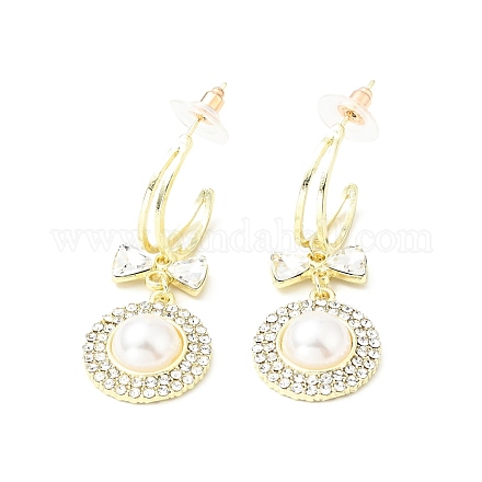 Clous d'oreilles pendants en cristal avec strass et perle d'imitation EJEW-C037-02B-LG-1