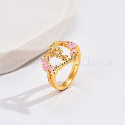 Регулируемые кольца для пальцев с сердечками и цветами из латуни и жемчугом розового цвета FS-WG8B9BA-15-1