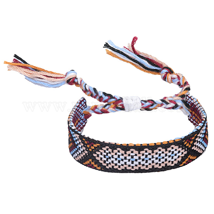 Bracelet cordon polyester-coton motif losange tressé FIND-PW0013-001A-24-1