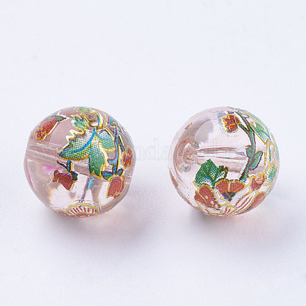 Perle di vetro stampate con fiori GLAA-E399-12mm-B06-1