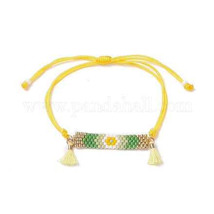 Rectangle de graine japonais fait à la main avec bracelet de perles tressées à maillons de fleurs BJEW-MZ00014-02-1