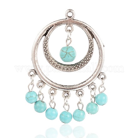 Ring Alloy Synthetic Turquoise Big Pendants PALLOY-I114-51AS-1