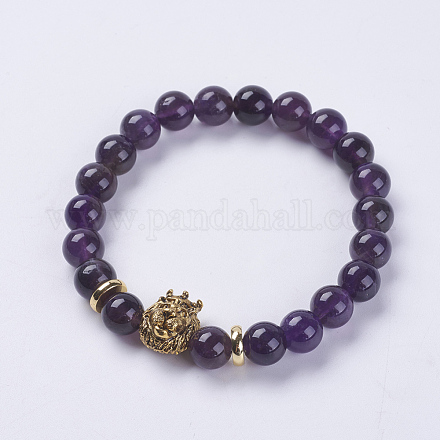 Natural Amethyst Beads Stretch Bracelets BJEW-E325-E06-1