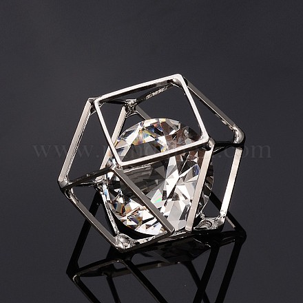 Hexagon Brass Glass Rhinestone Pendants X-RGLA-N001-04P-B-1