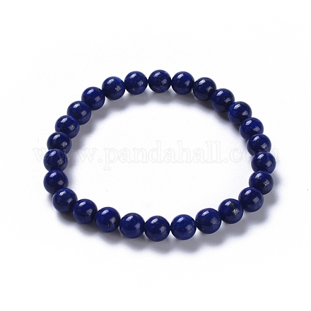 Bracelets extensibles avec perles en lapis-lazuli naturel BJEW-G626-8mm-02F-1