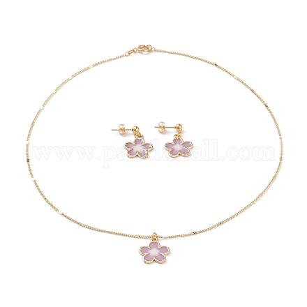Sakura Pendant Necklaces & Dangle Earring Jewelry Sets SJEW-JS01147-03-1