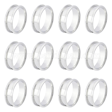 UNICRAFTALE 12pcs Blank Core Ring Stainless Steel Blank Finger Ring with Velvet Pouches Hypoallergenic Inlay Ring Round Grooved Empty Ring Blanks for Jewelry Making US Size 11 STAS-UN0038-94D-1