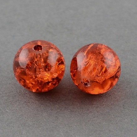 1 Strand Dark Orange Transparent Crackle Glass Round Beads Strands X-CCG-Q001-12mm-09-1