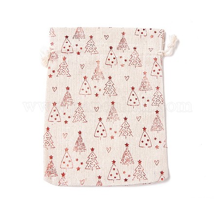 綿と麻のパウチ  巾着袋  キャンディラッパーギフトクリスマスパーティー用品  長方形  木模様  18x13x0.5cm ABAG-CJC0001-01A-1