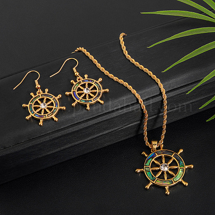 Ожерелья и серьги-подвески из сплава и натурального абалона/пауа WGD5CF5-05-1