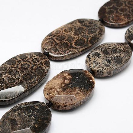 Natural Fossil Coral Beads Strands G-K180-F02-1