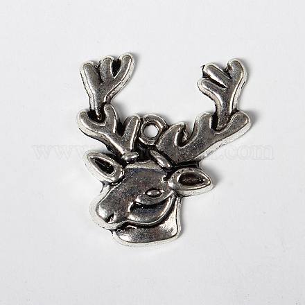 Lead Free & Cadmium Free & Nickel Free Antique Silver Tibetan Style Christmas Reindeer/Stag Pendants X-TIBEP-20689-AS-NR-1
