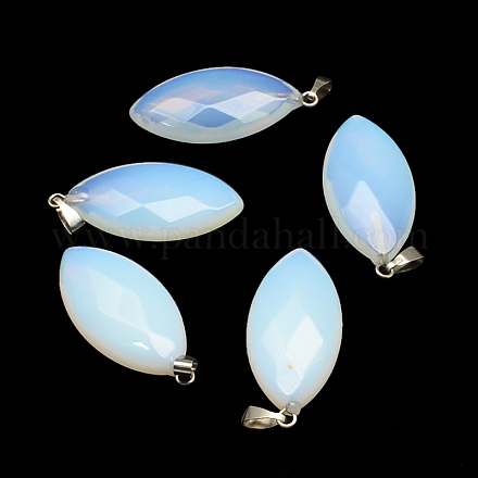 Faceted Horse Eye Opalite Pendants with Platinum Tone Brass Findings G-R316-17-1